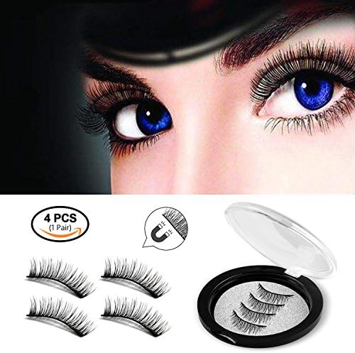 Liebelings Magnetic Eyelashes False Eyelashes Set Dual Magnets No Glue for Natural Look 3D Full Eye Fake Lashes Extensions Reusable Soft and Thick (1 Pair 4 Pieces, Black)