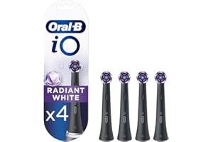 Oral-B iO Radiant White Electric Toothbrush Head, Angled Bristles Deeper Plaque Removal, with Polishing Petals for Teeth Whitening, Pack of 4 Toothbrush Heads, Black