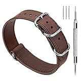 Fullmosa NATO 24mm Uhrenarmband Leder in 3 Farben, Kalbsleder Zulu Militär Armband mit 4 Ringen, Dunkelbraun 24mm