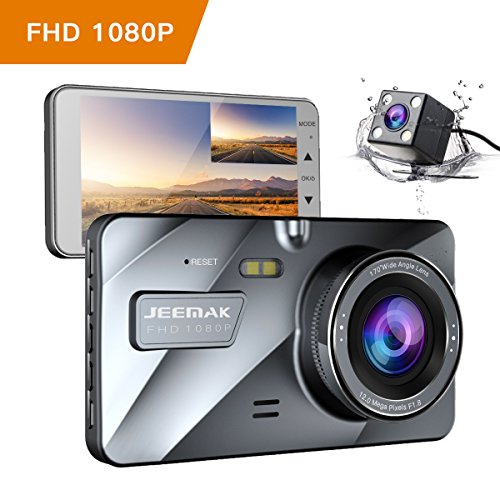 JEEMAK 4” FHD Dual Lens Dash Cam 1080P Cámara de Coche Camara para Coche con Gran Angular de 170 grados...