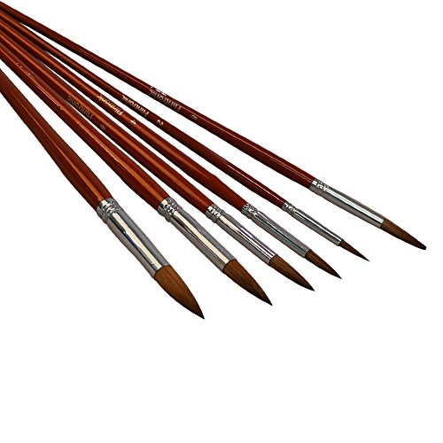 URAQT 6 Stück Künstlerpinsel, Pinsel Set Runde Spitze, für Öl Acryl Aquarell - 7