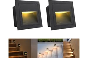 ‎AROTELICHT Arotelicht Set of 2 3 W LED Recessed Wall Light LED Stair Light Warm White 3000 K Wall Light Step Light Lighting Lamp Aluminium 230 V IP65 Waterproof Square Black Housing for Garden, Patio, Stairs