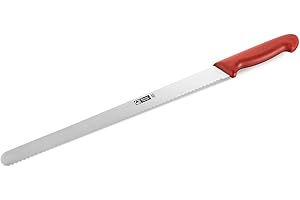 THERMOHAUSER Coltello da pasticceria (acciaio inossidabile), lama ondulata unilaterale, con manico in plastica rossa, 36 cm