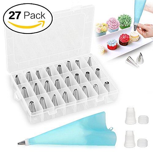 Aodoor 24 Stücke Spritztüllen Set, 1 Spritzbeutel & 2 Kupplung Pralinen, Kuchen, Plätzchen, Keksen und Torten cake decorating tools aus Edelstahl
