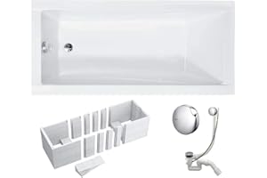 VBChome Badewanne 160x70 cm Rechteck Acryl Weiß – Komplettset mit Styropor-Wannenträger & Ablaufgarnitur Chrom – Hygienisch & wärmeisoliert – Antibakteriell & schallgedämmt – Moderne Design-Wanne