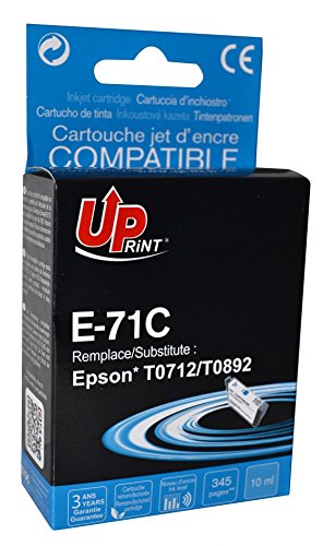 Cartouche compatible EPSON T0712/ T0892 - Cyan - marque : UPrint E-71C - Imprimantes : STYLUS D120 / STYLUS D78 / STYLUS D92 / STYLUS DX4000 / STYLUS DX4050 / STYLUS DX4400 / STYLUS DX4450 / STYLUS DX5000 / STYLUS DX5050 / STYLUS DX6000 / STYLUS DX6050 / STYLUS DX7000F / STYLUS DX7400 / STYLUS DX7450 / STYLUS DX8400 / STYLUS DX8450 / STYLUS