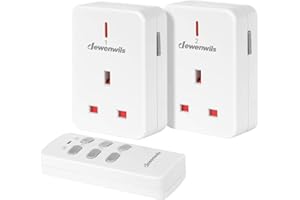 DEWENWILS Remote Controlled Plugs, 13A/3120W Heavy Duty Wireless Light Switch, 30m/100ft Long Range, Programmable, CE and RoHS Listed, 2 Pack Sockets and 1 Remote