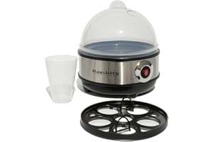 Hausberg Electric Egg Boiler – Boils 7 Eggs – Auto Shut-Off, Buzzer Alarm, Non-Stick Plate, Stainless Steel Housing, Removable Lid – 350W – Fast Breakfast Maker