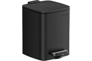 SONGMICS Cubo de Basura de Baño, 6 L Cubo Basura Compacta, con Pedal, para Espacios Pequeños, con Tapa de Cierre Suave, Acero, Negro LTB590B0602