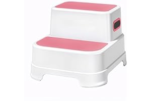 WY8 Dual Height Step Stool for Kids, Non-Slip 2 Step Stool for Toddlers with Built-in Handles, Perfect for Potty Training, Bathroom, Kitchen, Sturdy and Practical Design (Rose Pink)