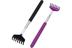 Portable Extendable Back Scratcher, OWUDE Telescoping Scratcher Tetractable Bear Claw Metal Hand Massager Tool Pack of 2 (Black + Purple) (Style 3)