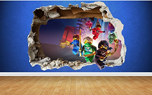 Lego Ninjago 3D Style smashed wall sticker kids childrens bedroom vinyl art (Large: 80cm x 58cm)