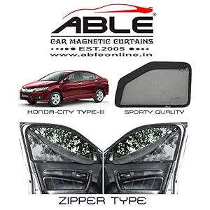 Able Sporty Car Magnetic Sun Shade Curtains with Zipper for Honda City-IV TEC Set of 4