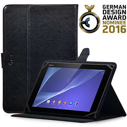 MANNA UltraSlim Universal-Schutztasche für Tablets von 8 bis 10 Zoll | Hochwertiges Kunstleder, schwarz, mit farblich abgesetzter Naht | Einfach aufstellbar dank EasyStand | Innovativer CleverStrap | Praktischer Klettverschluss | Innenpolsterung aus schwarzem Mikrovlies - 2