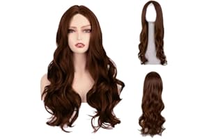 XNIVUIS Perruque Longues Brunes pour Femme, Brunes Bouclées, Bouclée Ondulée Synthétique Perruques, d'Aspect Naturel, Résistantes à la Chaleur, pour Cosplay, Fête Quotidienne (Brunes)