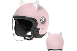PUPPAL Cool Girl Pink Cat Ear Electric Motorcycle Half Face Helmet - Retro 3/4 Open Face Women's & Men's Scooter, Moped, ATV, Street Jet Helmet with Quick Release