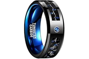 VAKKI Bague Hommes et Femmes 8mm Anneau en Carbure de Tungstène Noir et Vert/Bleu Fibre de Carbone avec Zircon Bagues pour Promesse Amitié Engagement Mariage Tailles 52 à 75