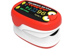 BEBAPOW Paediatric Oximeter, Fingertip Pulse Oximeter for Kids & Children, Blood Oxygen Saturation, Pulse Rate Monitoring, USB-C Charging (Red)