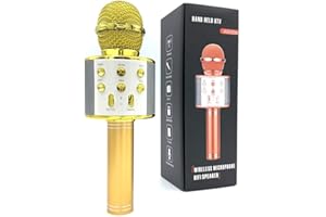 Juinteo Single Karaoke Mic, Microphone for Kids Adults, Wireless, Bluetooth, Portable Speaker, Voice-Changing Effect, Karaoke Machine, Home KTV Player, iOS and Android Supported (Gold)