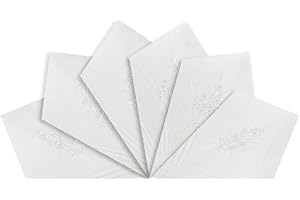 WARWICK & VANCE Pack Of 6 Womens/Ladies White Handkerchiefs With White Floral Embroidery & Satin Stripe Borders, 100% Cotton, 29 x 29cm