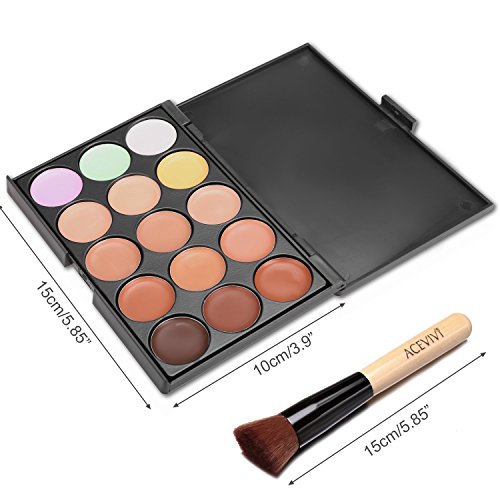 ACEVIVI 15 Farben Concealer Cream Tarnung Contour Palette mit Puderpinsel - 3