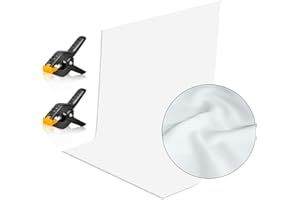 EMART Foto Hintergrund Weiß, 1,5x2m Fotostudio Fotohintergrund Fotografie Weiß,Polyester Faltbare Photo Background mit 2 Federzwingen für Photo Video Studio,Porträt Fotografie, Modefotografie