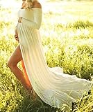 D-Pink Damen Schwanger Lange Chiffon kleider Mutterschaft Fotografie Kleidung Maxikleid - 3