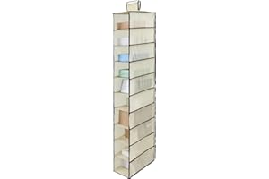 Minnhua Hängeregal Stoff mit 10 Fächer, Zusammenklappbar Hängeaufbewahrun, Kleiderschrank Organizer, Ordnungssystem Kleiderschrank für Kleiderschränke in unterschiedlichen Höhen (Beige)
