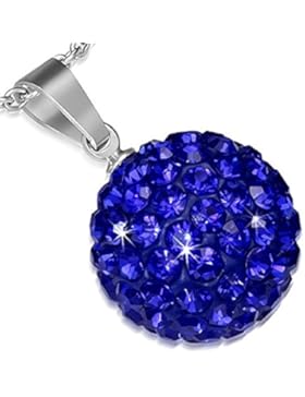 bkwear Halskette Leder HK 51 bk3 Kugel Strass Kristalle Shamballa Blau Anhänger 14 mm Lederkette 55 cm