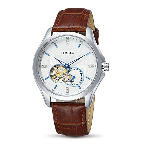 Time100 Herrenuhr Armbanduhr Skelett Uhr mechanische Automatikuhr Edelstahl Leder Braun #W60017G.01A