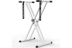MAMIZO Support de Clavier, Support de Clavier à Double Embase X, en Métal, Hauteur Réglable sur 8 Niveaux, Antidérapant, Chevalet de Clavier Pliable Portable pour Piano Electrique, Blanc