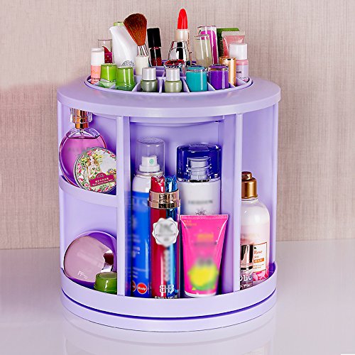 CathayBest 360 Grad Drehbarer Kosmetik Aufbewahrung Kosmetikorganizer,Großer Stauraum Kosmetik Aufbewahrungsbox Make up Organizer (Lila) - 5