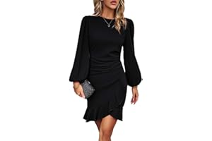 HUXRAKV Vestido Mujer Elegante Manga Larga Casual Vestido De Volante Dobladillo Vestidos para Invitada Coctel