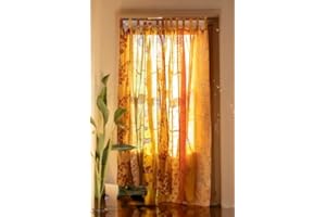 RAJBHOOMI HANDICRAFTS Light-Filtering Curtains - Elegant Long Sheer Drapes, Silk Blend Sari Panels for Window Treatments | 84" Length in Assorted Colors for a Luxurious, Ethnic Touch (Yellow Color)