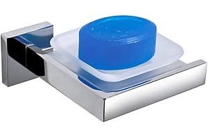 TURS Soap Dish Dispenser Bathroom Glass Soap Holder Stainless Steel Modern Style Wall Mount, Polished Finish, K7006P