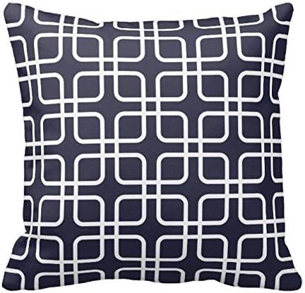 Dark Blue and White Trellis Design Decorative Pillow Case Covers Geometric Lattice Pattern for Sofa Two Sides 16X16 Inch