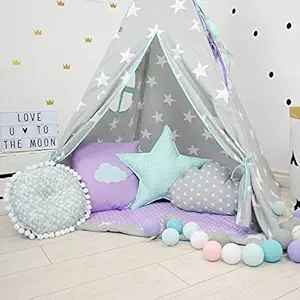 Nyra decor Portable Teepee Tents with Padded Mat and Cushions Free Kit Bag Grey Star Purple