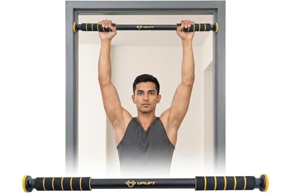 UPLIFT Adjustable Pull Up Bar for Home (62 100cm) No Screw Doorway Exercise Rod Anti Skid Grip, 100kg Capacity Multifunctional Home Gym Equipment for Men, Women & Kids (Black/Yellow)