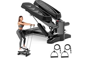 BUBBACARE Stepper, Tohoyard Mini Stepper für Zuhause 150kg mit Widerstandsbändern, LCD Display, Großen Pedalen, Stepper Hometrainer für Anfänger & Fortgeschrittene, Fitnessgeräte für Zuhause, Schwarz