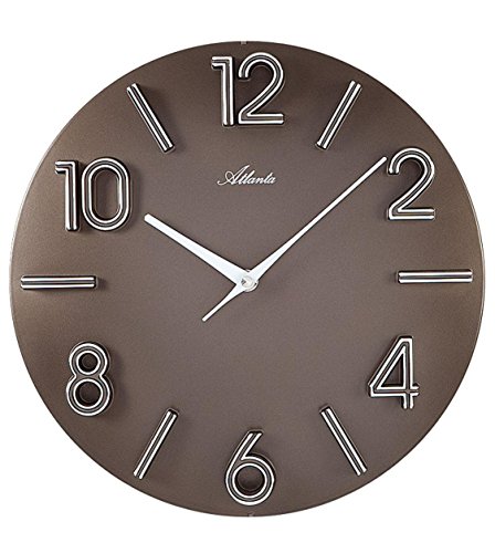 Atlanta Quarz Wanduhr moderne Wohnzimmer Uhr Farbe Braun 30cm Durchmesser Große arabische Zahlen Runde Form