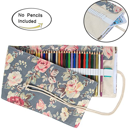Damero Wrap Leinwand Stifterolle für 72 Buntstifte und Bleistifte Stifteetui Roll-up Mäppchen für Künstler, Verpackung Mehrzwecktasche für Reisen / Schule / Büro / Kunst, Peony (keine Schreibzeuge im Lieferumfang)