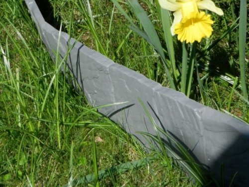 Zaun Mauer Palisade Rasenkante Beeteinfassung Stein 2,28 m x 13 cm grau 1,5 cm stark - 6