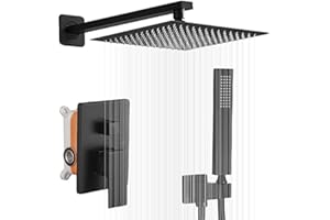 Grifos Ducha Empotrados Set- UCMDA Sistema de Ducha Inteligente Mezclador, Regadera Negro para Baño, Cabeza de Ducha Cuadrada de 10 Pulgadas y Rociador Ducha Mano Incluida Válvula Empotrada Kit