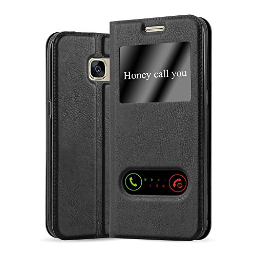 Cadorabo Funda Libro para Samsung Galaxy S7 en Negro Cometa - Cubierta Proteccíon con Cierre Magnético, Función de Suporte y 2 Ventanas- View Case Cover Carcasa