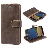 Mulbess Ledertasche im Ständer Book Case / Kartenfach für Lenovo Moto G5 Tasche Hülle Leder Etui,Vintage Braun
