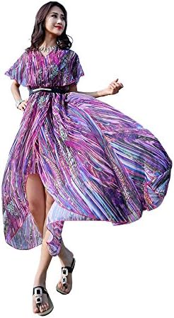 Years Calm Womens Beach Vacation Split Irregular Stripe Chiffon Long Dress (One Size, Purple)