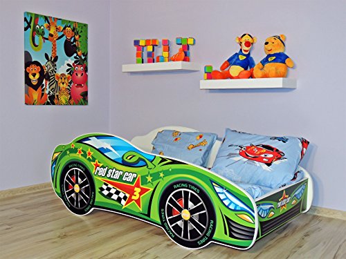 TODDLER CHILDREN KIDS BED INCLUDING MATTRESS RACING CAR (GREEN)