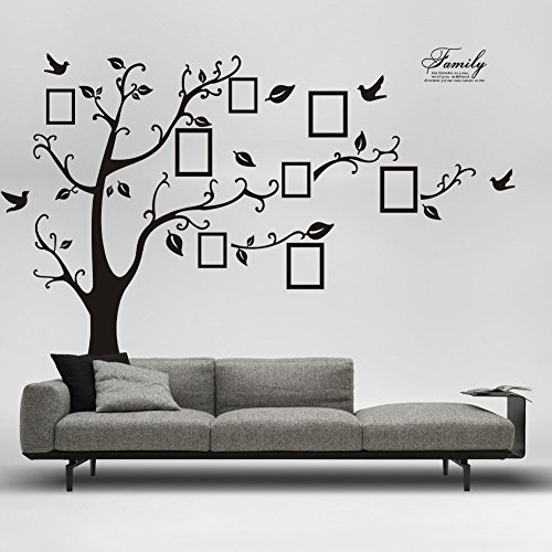 FPBS Riesige Bilderrahmen Fotorahmen Speicher Baum Gedächtnis Baum mit Rebe Baum Zweige "Family" Wandtattoo Sticker (Links nach rechts, Schwarz)