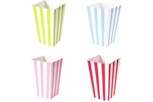 JZK 48 Righe Piccole scatole Pop Corn Carta Contenitore per Popcorn Patatine Caramelle spuntini stuzzichini per bomboniere regalino pensierino Festa Compleanno Bambini, Rosa Blu Rosso Verde