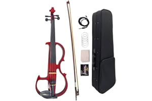 WUQIMUSC Elektrische Bratsche 40,6 cm Massivholz Viola, mit Ebenholzbeschlägen, Tragetasche und Zubehör für Profis, Anfänger und Studenten (Rot)